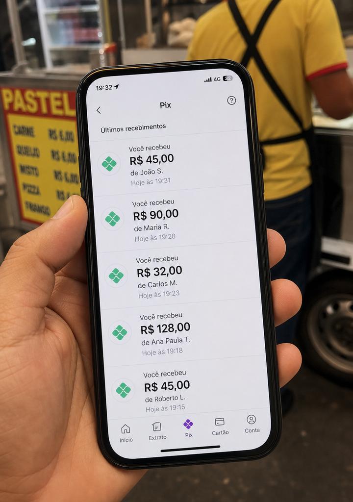 Print de recebimentos via Pix de um vendedor de espetinhos